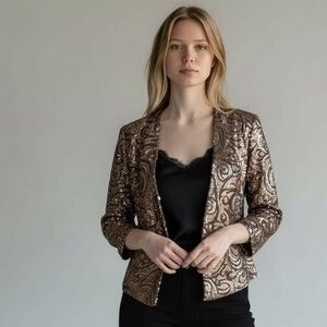 MNG Mango Elegant Sequin Jacket Champagne- Gold